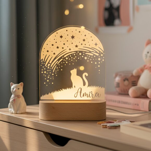 Personalized Cat Night Light – Custom LED Lamp Kids Room Decor - Picture 8 of 8